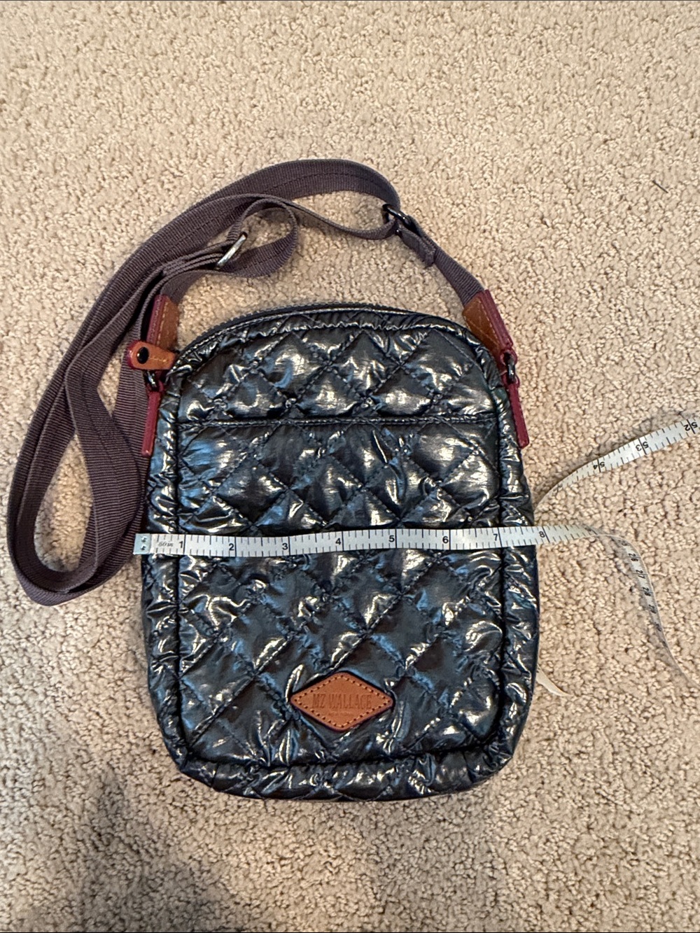 MZ WALLACE Quilted Black Gloss Crossbody Bag with Adjustable Strap